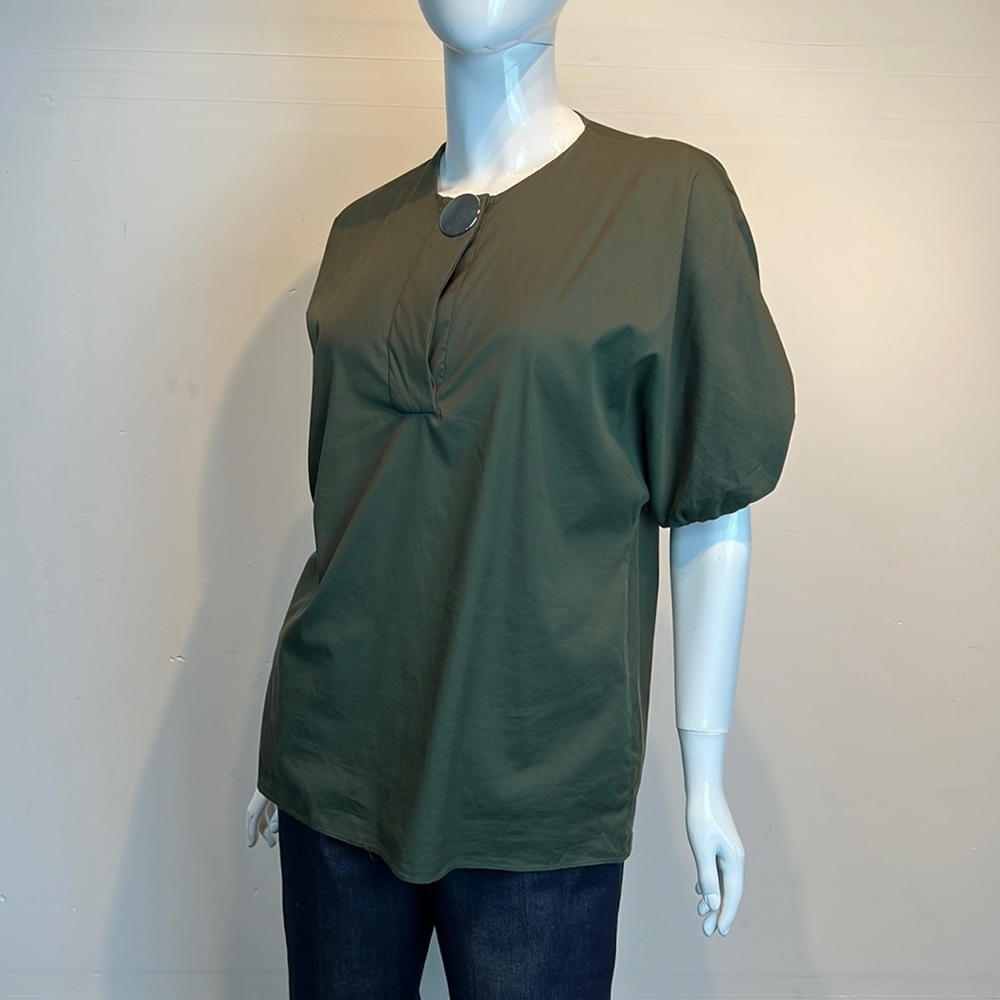 Zara Olive Green Short Puff Sleeve Blouse